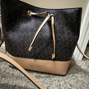 Calvin Klein Signature Black and Tan Shoulder Bag